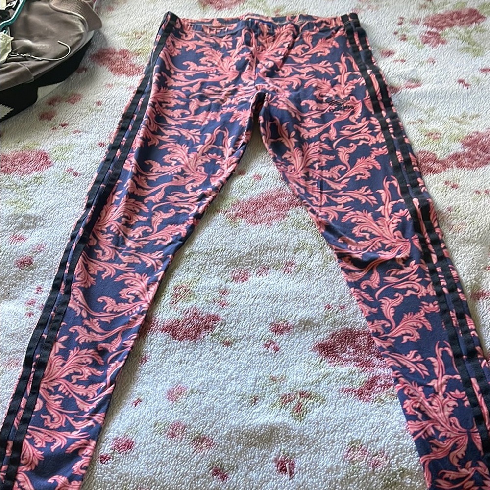 Adidas Floral Patterned Leggings with Stripes